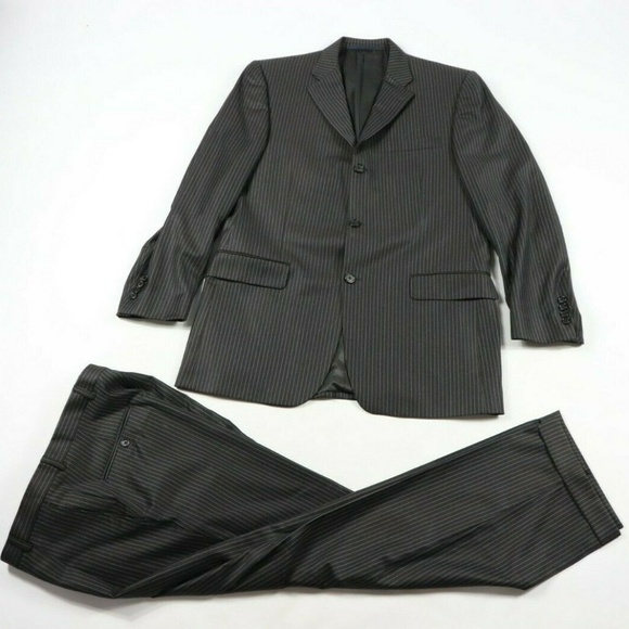Burberry London Wool Pinstripe Suit Charcoal Gray